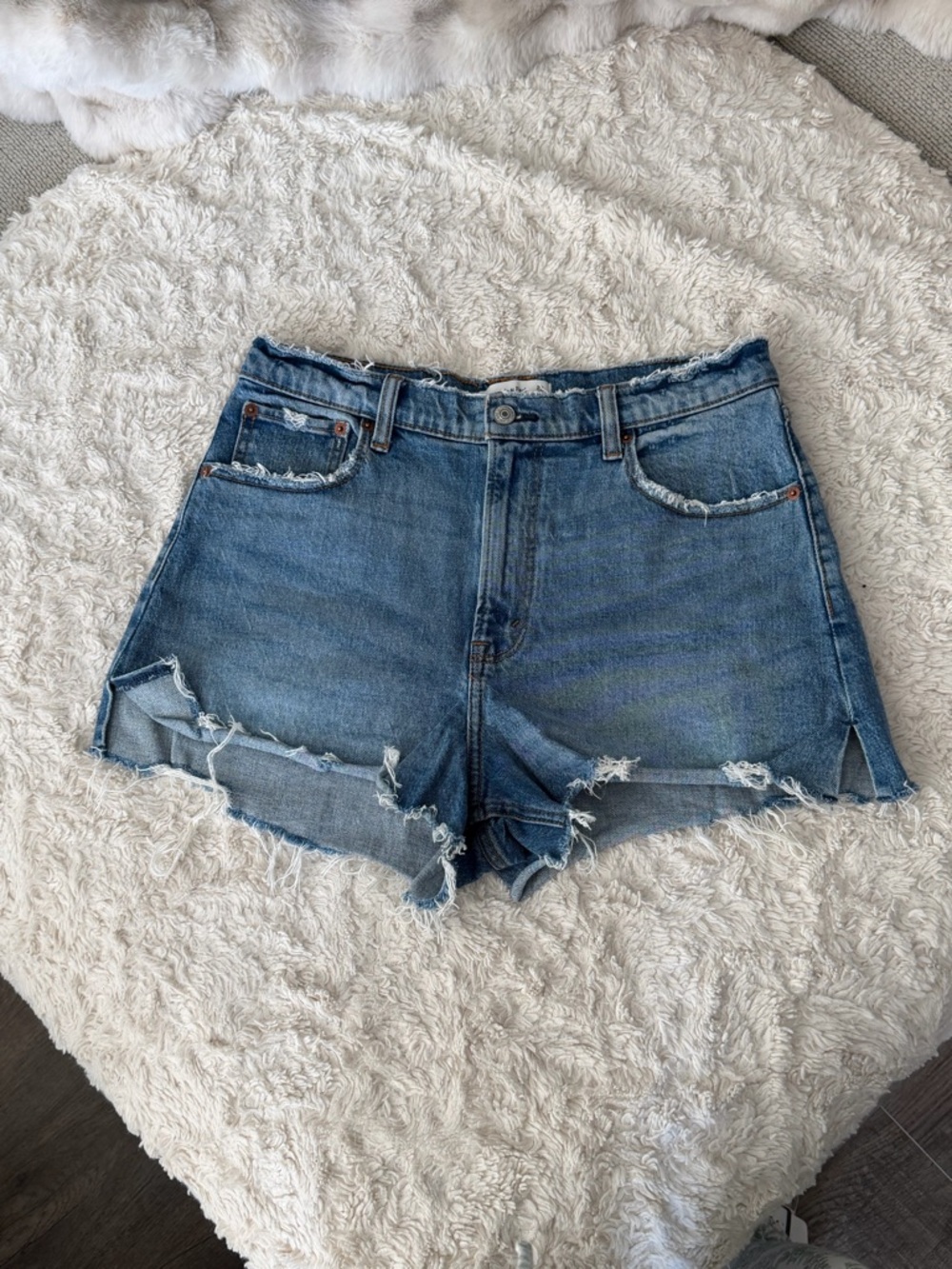 Abercrombie & Fitch Distressed Blue Denim Cutoff High Rise Shorts